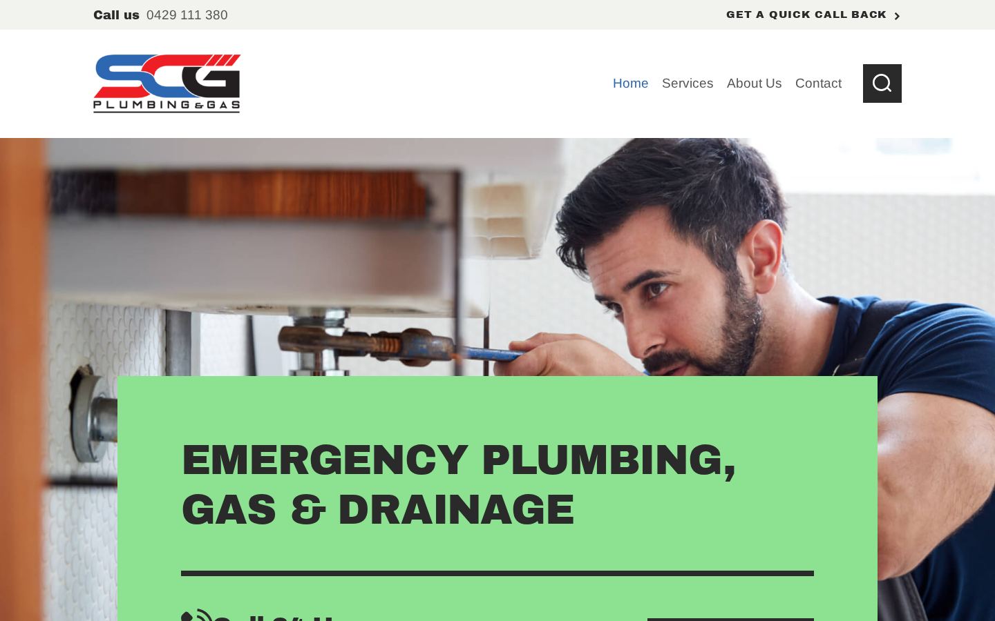 SCG Plumbing & Gas website homepage designed by ibissco